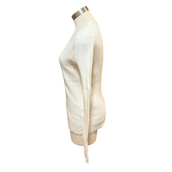 Anine Bing Cecilia Top Long Sleeve Cream Ribbed Knit Stretch Sz. L - Picture 7 of 8